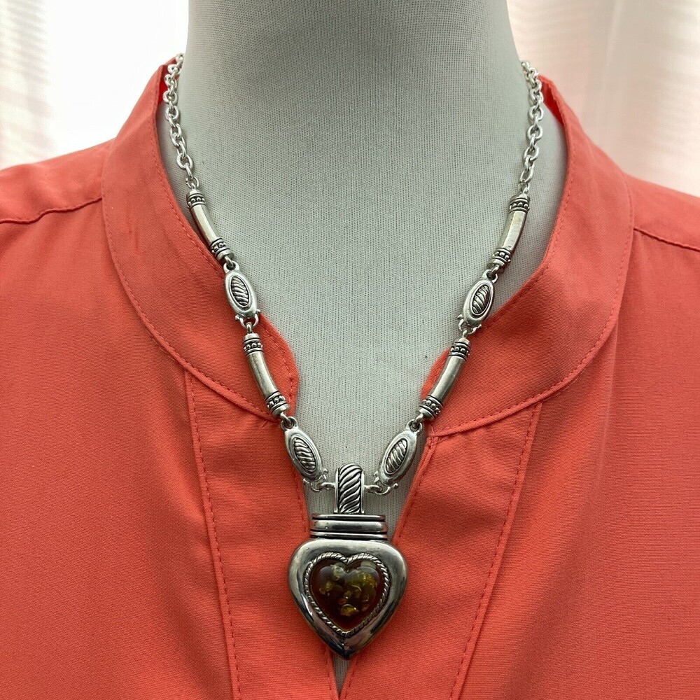 Silver-tone Brown Heart Chain Women's Fashion Necklace